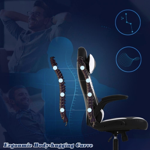 PU Leather Ergonomic Gaming Chair with Flip-up Armrests and Lumbar Sup