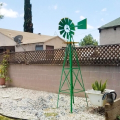 FDW Windmill 8FT Yard Garden Metal Ornamental Wind Mill Weather Resistant Decoration for Backyard Or Lawn,Green