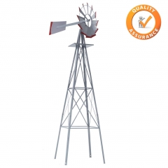 FDW Windmill 8FT Yard Garden Metal Ornamental Wind Mill Weather Vane Weather Resistant 4-Leg Heavy Duty Design,Gray