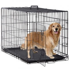 BestPet Dog Crate Cage Extra Folding Large Double Door Pet Crate W/Divider & Tray,48"