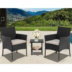 FDW Patio Furniture Sets 3 Pieces Outdoor Bistro Set Rattan Chairs Wicker Conversation Sets with Table Outdoor Garden Furniture Sets,Black