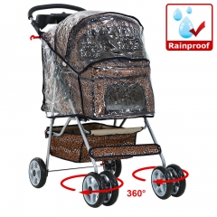 Leopard Skin 4 Wheels Pet Dog Cat Stroller w/RainCover …