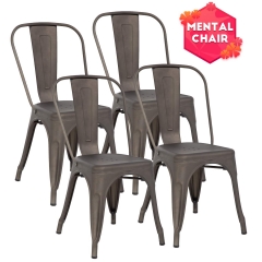 Dining Chairs Set of 4 Metal Chairs Patio Chair Dining Room Kitchen Chair 18 Inches Seat Height Tolix Restaurant Chairs Trattoria Metal Indoor Outdoor