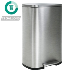 Kitchen Trash Can with Lid for Office Bedroom Bathroom Step Trash Bin Fingerprint-Proof Garbage Bin Brushed Stainless Steel 13 Gallon / 50 Liter