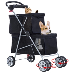 BestPet Pet Stroller Dog Stroller Cat Stroller Llightweight Two Tier 4 Swivel Wheels Aluminum Frame Mesh Ventilation Puppy Jogger Stroller Carrier