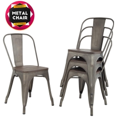 FDW Dining Chairs Set of 4 Indoor Outdoor Chairs Patio Chairs Metal Chairs Restaurant Chair 18 Inch Wooden Seat Height Tolix Side Bar Chairs Metal