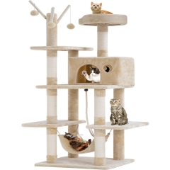 Medium Cat Tree Cat Tower  Cat Condo  Cat Activity Tree Playground Cage Kitten Multi-level 64 inches Play House Scratching Post Furniture with Hammock