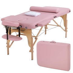 Portable Massage Table Massage Bed SPA Bed 2 Fold Massage Table Height Adjustable 73 Inch Long 28 Inch Wide PU Portable Salon Bed W/Half Bolsters