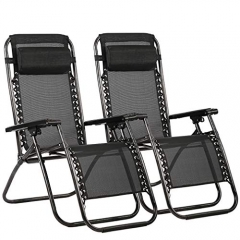 Outdoor Zero Gravity Chairs with Adjustable Pillow, 2 Pack, Black