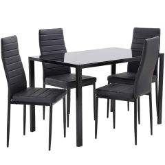FDW 5-Piece Dining Set,With 4 Upholstered Dining Chairs,Modern Leisure,Black