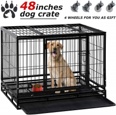 BestPet 48" Dog Crate Cage for Large Dogs Heavy Duty Dog Kennel Pet Playpen for Training Indoor Outdoor with Plastic Tray Double Doors & Locks Design