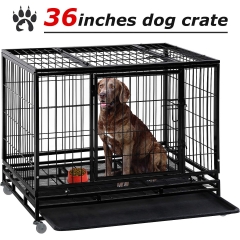 Large Dog Crate Dog Cage Dog Kennel Heavy Duty 48/36 Inches Pet Playpen for Training Indoor Outdoor with Plastic Tray Double Doors & Locks Design