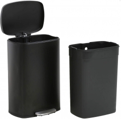 Kitchen Trash Can with Lid for Office Bedroom Bathroom Step Trash Bin Fingerprint-Proof Garbage Bin Brushed Stainless Steel 13 Gallon / 50 Liter (Blac
