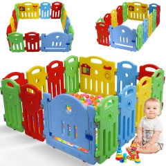 Baby Playpen for Babies Baby Play Playards 14/18 Panels Infants Toddler Safety Kids Play Pens Indoor Baby Fence with Activity Board (14 Panels, Blue)