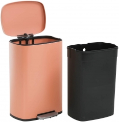 Kitchen Trash Can with Lid for Office Bedroom Bathroom Step Trash Bin Fingerprint-Proof Garbage Bin Brushed Stainless Steel 13 Gallon / 50 Liter (Pink