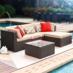 FDW 5 Pieces Outdoor Patio Furniture Sets Sectional Sofa Rattan Chair Wicker Conversation Set Outdoor Backyard Porch Poolside Balcony Garden Furniture