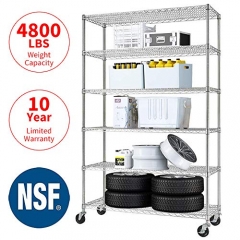 Meet Perfect 6-Shelf Shelving Storage Unit,Heavy Duty Metal Organizer Wire Rack w/Wheels,76 x 48x 18 Adjustable 4800 LBS NSF Shelves- Chrome Silver