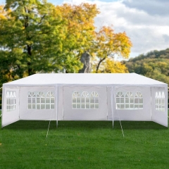 Heavy Duty Canopy Event Tent-10'x30' Outdoor White Gazebo Party Wedding Tent, Sturdy Steel Frame Shelter w/5 Removable Sidewalls Waterproof Sun Snow R