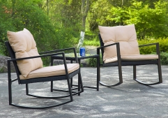 3 Pieces Patio Set Outdoor Wicker Patio Furniture Rocking Chair Rattan Chair Conversation Sets Garden Porch Furniture Sets with Coffee Table ,Black