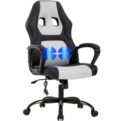 Gaming Chair Office Chair Desk Chair Massage Ergonomic PU Leather Racing Chair with Lumbar Support Headrest Armrest Task Rolling Swivel(white)