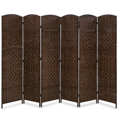 Room Divider 6 Panel Folding Privacy Divider 6 Ft Indoor Wall Divider Portable Partition Wood Screen , Brown