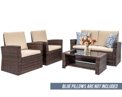 4 Pieces Outdoor Patio Furniture Sets Sectional Sofa Rattan Chair Outdoor Backyard Porch Poolside Balcony Garden Furniture with Coffee Table (Brown)t