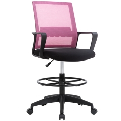 Drafting Chair Tall Office Chair Computer Chair Adjustable Height with Lumbar Support Arms Footrest Mid Back Task Desk Chair Swivel Rolling Mesh(Pink)