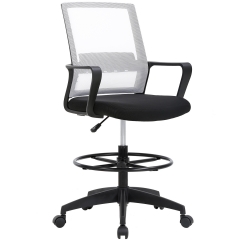 Drafting Chair Tall Office Chair Computer Chair Adjustable Height with Lumbar Support Arms Footrest Task Desk Chair Swivel Rolling Mesh (White)