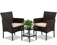 Outdoor Patio Furniture Sets 3 Pieces Patio Set Rattan Chair Conversation Sets  Garden Porch Furniture Sets for Yard Bistro with Coffee Table,Brown