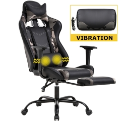 Gaming Chair Racing Office Chair Ergonomic Desk Chair Massage PU Leather Computer Chair with Lumbar Support Headrest Rolling Swivel Chair, Camo