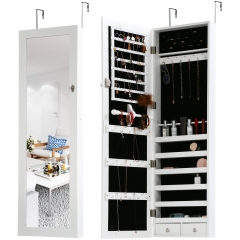 Jewelry Cabinet 47.3" H Wall/Door Mounted Lockable Jewelry Armoire With 2 Drawers 6  Shelves 43.3"×10.6" Mirror High Capacity Jewelry Organizer ,White