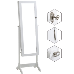 Jewelry Cabinet Standing Mounted Lockable 61" H Jewelry Armoire With 2 Drawers 6  Shelves 43.3"×10.6" Mirror High Capacity Jewelry Organizer , White