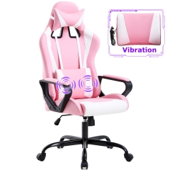 PC Gaming Chair Massage Office Chair Ergonomic Desk Chair Back PU Leather Adjustable Racing Computer Chair with Lumbar Support Headrest Armrest(Pink)