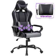Gaming Chair Office Chair Desk Chair with Lumbar Support Arms Headrest High Back PU Leather Ergonomic Massage Racing Chair Swivel Computer Chair(Grey)