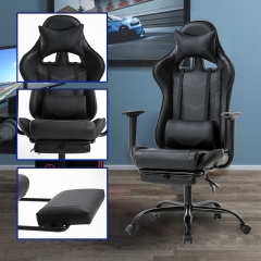 Gaming Chair Racing Office Chair Ergonomic Desk Chair Massage PU Leather Recliner PC Computer Chair Rolling Swivel Task Chair, Black