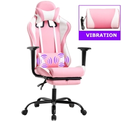 PC Gaming Chair Racing Office Chair Ergonomic Desk Chair Massage PU Leather Recliner Computer Chair  Footrest Rolling Swivel Task Chair, Pink