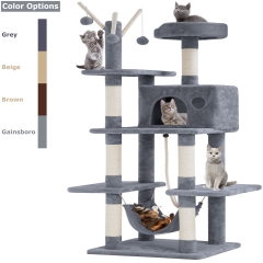 Cat Tree Tower Condo Playground Cage Kitten Multi-level 56 inches Activity Center Play House Medium Scratching Post Furniture Plush Perches with Hammo