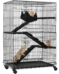 Cat Cage Cat Crate Cat Kennel 48 inches Cat Playpen Cat pen with Free hammock 3 Cat Bed 2 Front Doors 2 Ramp Ladders Perching Shelves