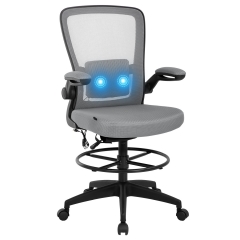 Drafting Chair Tall Office Chair Adjustable Height with Lumbar Support Flip Up Arms Footrest Task Mesh Desk Chair Massage Computer Chair for Standing