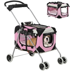 Dog Stroller Cat Stroller Pet Carriers Bag for Small Medium Dogs Cats Travel Camping 4 Wheels Lightweight Waterproof Folding Crate Stroller with Soft