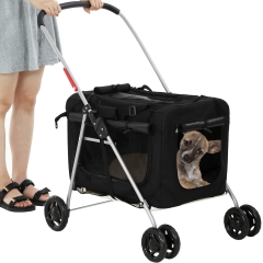 Dog Stroller Cat Stroller Pet Carriers Bag for Small Medium Dogs Cats Travel Camping 4 Wheels Lightweight Waterproof Folding Crate Stroller with Soft