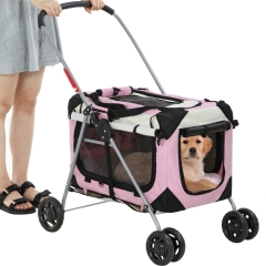 Dog Stroller Cat Stroller Pet Carriers Bag for Small Medium Dogs Cats Travel Camping 4 Wheels Lightweight Waterproof Folding Crate Stroller with Soft