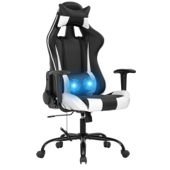 Gaming Chair Massage Office Chair Racing Desk Chair PU Leather Rolling Task Adjustable Computer Chair with Lumbar Support Headrest Armrest Swivel Chai