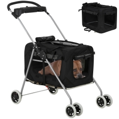 Dog Stroller Cat Stroller Pet Carriers Bag for Small Medium Dogs Cats Travel Camping 4 Wheels Lightweight Waterproof Folding Crate Stroller with Soft