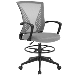 Drafting Chair Tall Office Chair Adjustable Height with Arms Foot Rest Back Support Rolling Swivel Desk Chair Mesh Drafting Stool for Standing Desk Ad