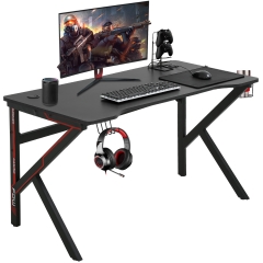 Gaming Desk Computer Desk Home Office Desk Extra Large Modern Ergonomic Black PC Carbon Fiber Writing Desk Table with Cup Holder Headphone Hook