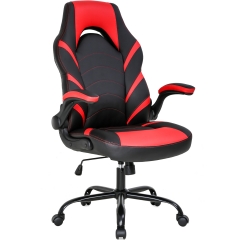 Gaming Chair Home Office Chair PC Computer Chair Rolling Swivel Desk Chair with Lumbar Support High-Back PU Leather Flip-up Arms E-sport Racing Chair