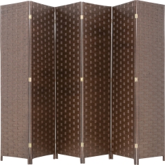Room Divider Wood Screen 6 Panel Folding Portable Partition Screen Wood Mesh Woven Design Room Screen Divider Screen Wood for Home Office (Brown)