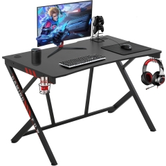 Gaming Desk Computer Desk Home Office Desk Racing Style Study DeskExtra Large Modern Ergonomic PC Carbon Fiber Writing Desk Table with Cup Holder Head