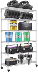 6 Tier Wire Shelving Rack,Steel Shelf 48" W x 18" D x 82" H Adjustable Storage System with CastersWheels and Feet Levelers,Commercial Garage Shelving